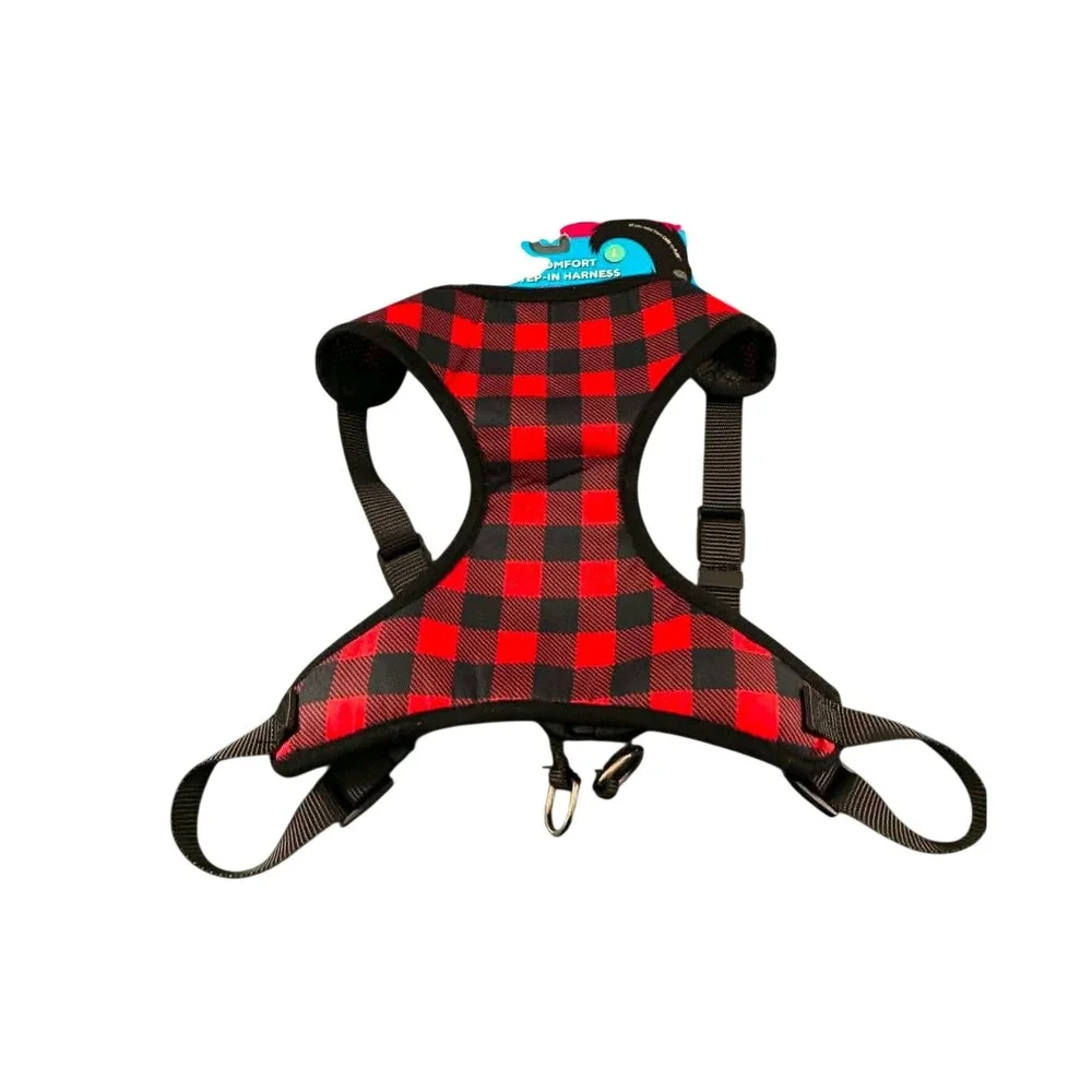 Play On Comfort Step-In Harness Dog Large Red Black New Buffalo Plaid Mesh Lined
